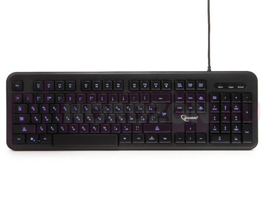 Клавиатура проводная Gembird KB-200L, USB,черный,104 клавиши,подсветка белая,кабель 1.45м KB