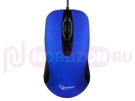 Мышь проводная GEMBIRD MOP-400-B, USB, 2+колесо кнопка, soft-touch,синий, бесшумный клик,1000 DPI