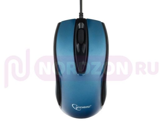 Мышь проводная GEMBIRD MOP-405-B, USB, 2 кнопки+колесо кнопка,синий, объемный цвет, бесшум, 1000 DPI