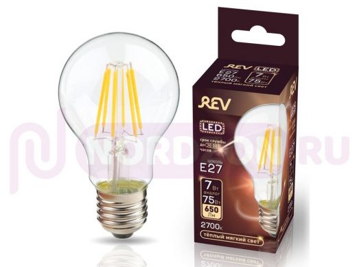 Светодиодная лампа  REV FILAMENT груша A60 E27 5W, 2700K, DECO Premium теплый свет