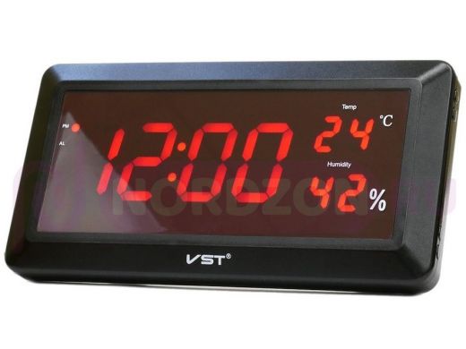 Часы эл. VST780S-1 крас.цифры (температура,влажность)/30