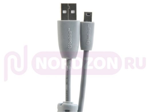 Мультимедийный кабель USB2.0 A вилка - Mini USB 5P с ф/фильтром вилка, длина 3 м.   BW1421