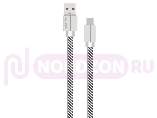 Шнур USB / Lightning Walker С755, текстиль, плоский, белый