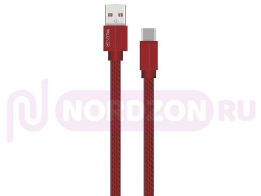Шнур USB / Lightning (iPhone) Walker С755, текстиль, плоский, красный