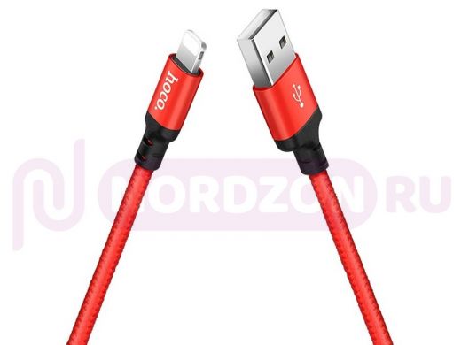 Шнур USB / Lightning (iPhone) Hoco X14 Premium, (200см), чёрно- красный