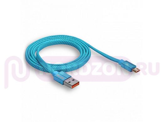 Кабель микро USB (AM/microBM)  Walker C755, текстиль, плоский, синий