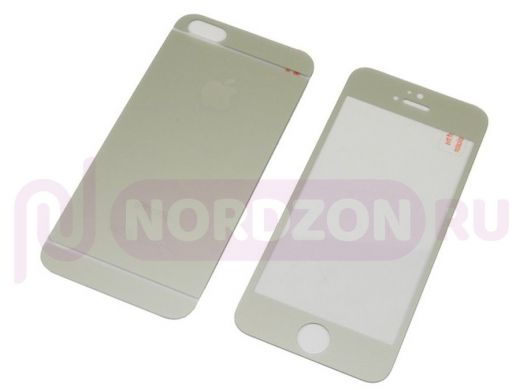 Стекло защитное iPhone 5/5S. комплект на две стороны, матовые, серебро, 006