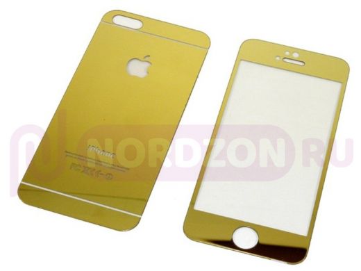 Стекло защитное iPhone 6/6S, Комплект на две стороны, зеркальные, золотистые