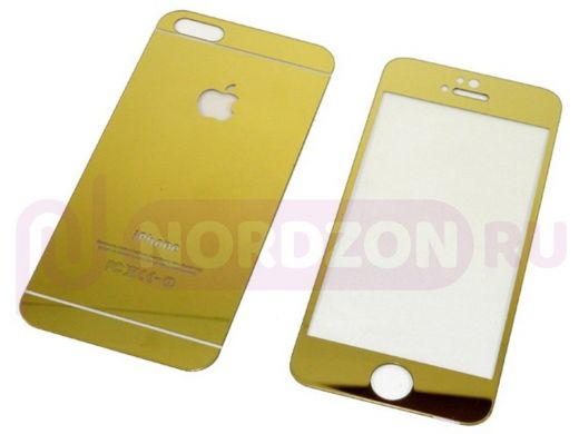 Стекло защитное iPhone 7/8, Комплект на две стороны, зеркальные, золотистые