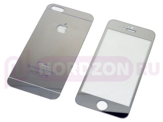 Стекло защитное iPhone 7/8, Комплект на две стороны, зеркальные, серебристые