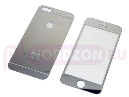 Стекло защитное iPhone 7/8 Plus, на две стороны, зеркальные, серебристые