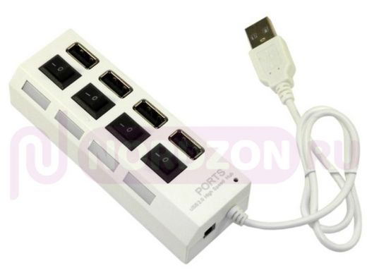 Концентратор USB на 4 порта (хаб, HUB) HI-Speed, 4 порта белый