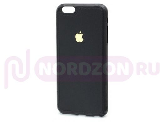 Чехол iPhone 6/6S Plus, Premium, силикон с кожаной вставкой, чёрный