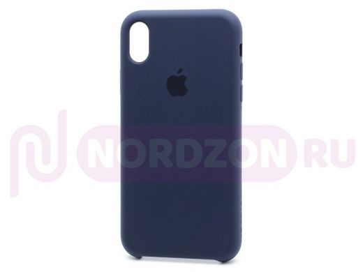 Чехол iPhone XR, Silicone Case, покрытие Soft touch, с лого, 008, тёмно синий