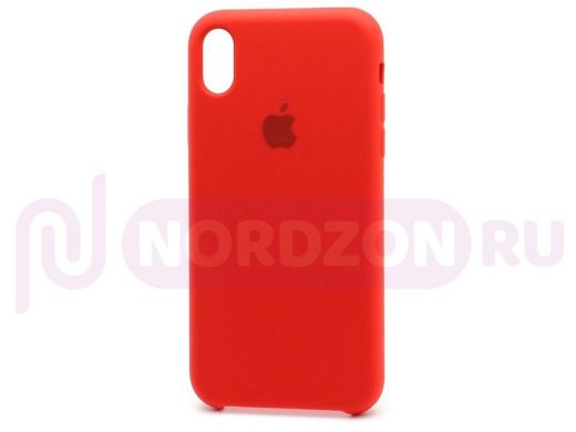 Чехол iPhone XR, Silicone Case, покрытие Soft touch, с лого, 014, красный