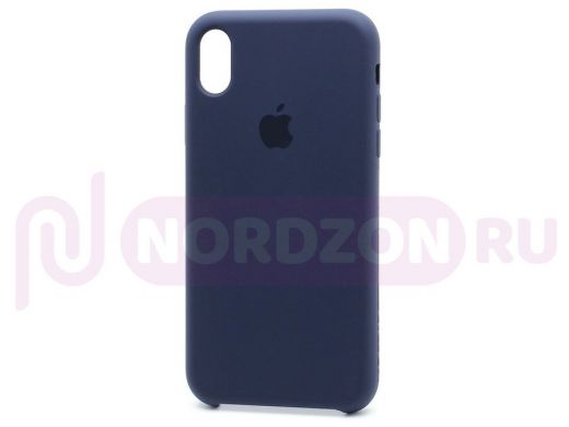 Чехол iPhone XR, Silicone Case, покрытие Soft touch, с лого, полная защита, 008, тёмно синий