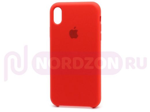 Чехол iPhone XR, Silicone Case, покрытие Soft touch, с лого, полная защита, 014, красный