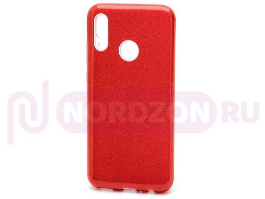 Чехол Huawei P30 Lite, Fashion, силикон, пластик с блёстками, красный