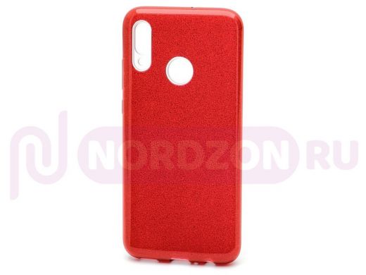Чехол Xiaomi Redmi Note 7, Fashion, силикон, пластик с блёстками, красный