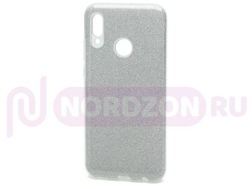 Чехол Xiaomi Redmi Note 7, Fashion, силикон, пластик с блёстками, серебристый