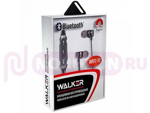 Bluetooth наушники с микрофоном (гарнитура)  Walker, WBT-12, Bluetooth, внутриканальная, серая