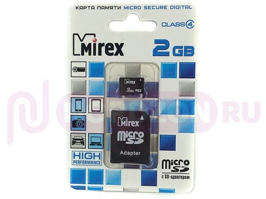 Карта памяти  micro SD    2GB  Mirex, с адаптером