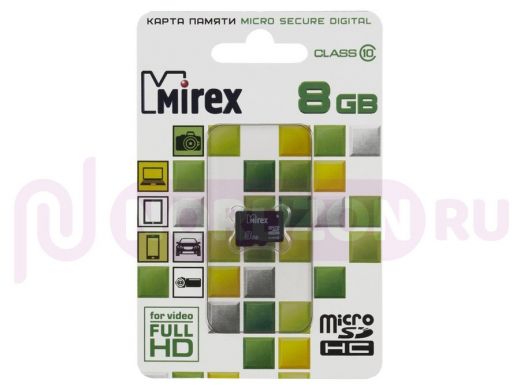 Карта памяти  micro SDHC    8GB  Mirex, сlass 10, без адаптера