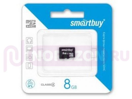 Карта памяти  micro SDHC    8GB  Smartbuy, сlass 4, без адаптера