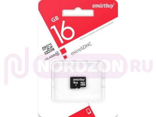 Карта памяти  micro SDHC   16GB  Smartbuy, сlass 10, без адаптера, LE