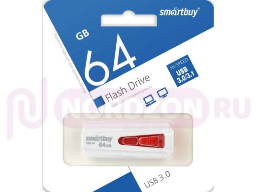 Накопитель USB  64GB  Smartbuy  Iron White/Red (USB3.0)