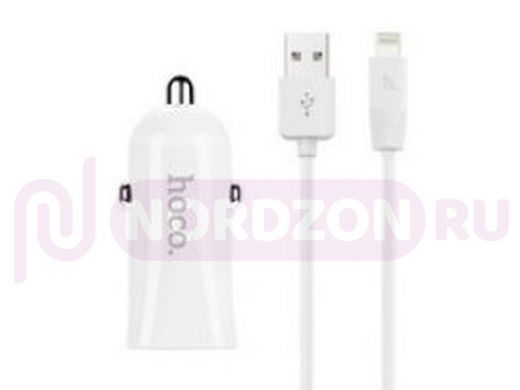 Зарядное устройство с USB  Hoco  Z2, (2.4A), 2USB, съемный кабель, Lightning,  белое
