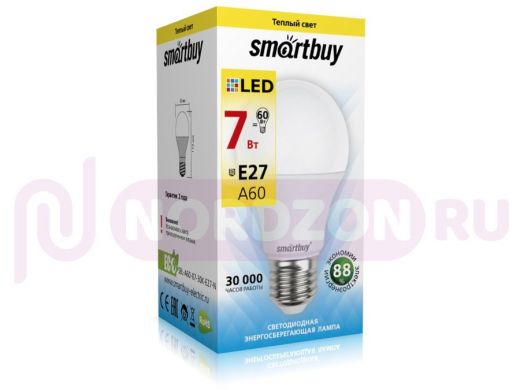 Светодиодная лампа A60 Е27  7W 3000K  Smartbuy-A60-07W/3000/E27