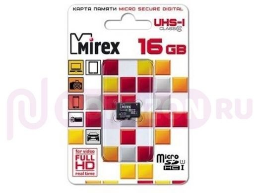 Карта памяти  micro SDHC   16GB  Mirex, сlass 10, без адаптера UHS-I