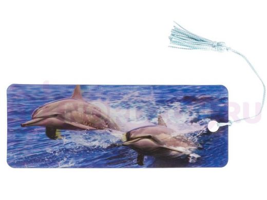 Закладка д/книг с линейкой 3D ОБЪЕМНАЯ BRAUBERG, Дельфины, с декоративным шнурком
