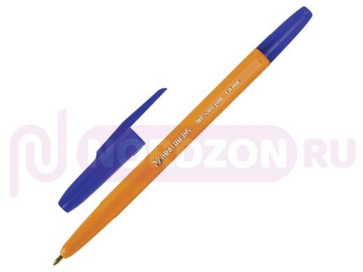 Ручка шариковая BRAUBERG Carina Orange, СИНЯЯ, корпус оранжевый, узел 1мм, линия 0,5мм