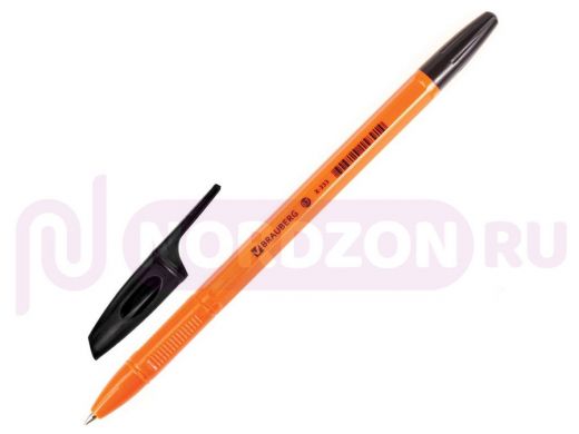Ручка шариковая BRAUBERG X-333 Orange, ЧЕРНАЯ, корпус оранжевый, узел 0,7мм, линия 0,35мм