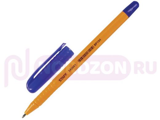 Ручка шариковая STAFF, СИНЯЯ, шестигранная, корпус оранжевый, узел 1мм, линия 0,5мм, BP104