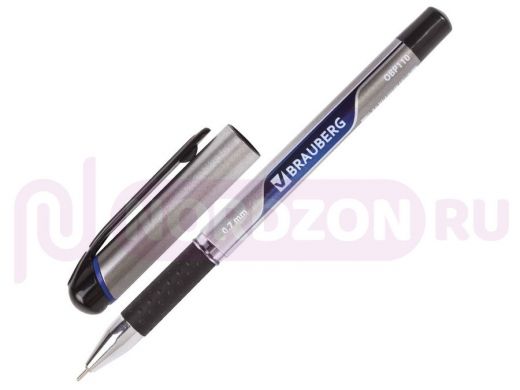 Ручка шариковая масляная с грипом BRAUBERG Signature, СИНЯЯ, печать, 0,7мм, линия 0,35мм, OBP110