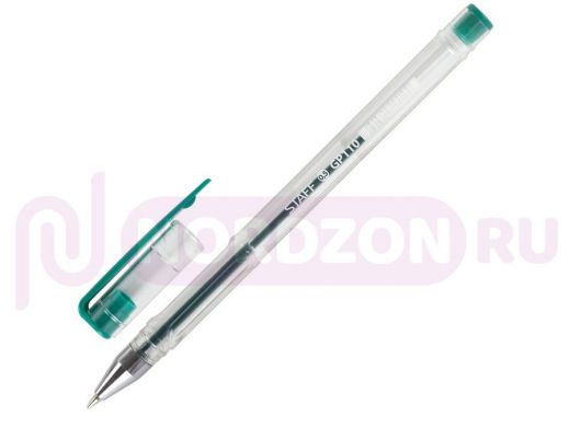 Ручка гелевая STAFF, ЗЕЛЕНАЯ, корпус прозрачный, хром.детали, узел 0,5 мм, линия 0,35 мм, GP110