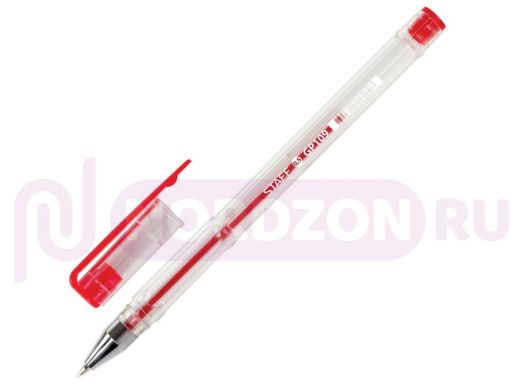 Ручка гелевая STAFF, КРАСНАЯ, корпус прозрачный, хром.детали, узел 0,5 мм, линия 0,35 мм, GP109