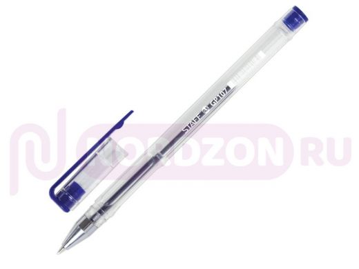 Ручка гелевая STAFF, СИНЯЯ, корпус прозрачный, хром. детали, узел 0,5 мм, линия 0,35 мм, GP107