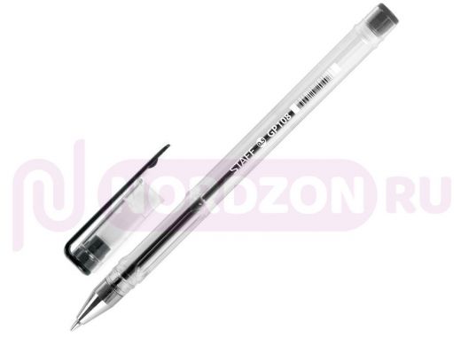 Ручка гелевая STAFF, ЧЕРНАЯ, корпус прозрачный, хром. детали, узел 0,5 мм, линия 0,35 мм, GP108