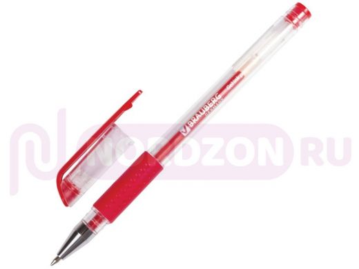 Ручка гелевая с грипом BRAUBERG Number One, КРАСНАЯ, пишущий узел 0,5мм, линия письма 0,35мм