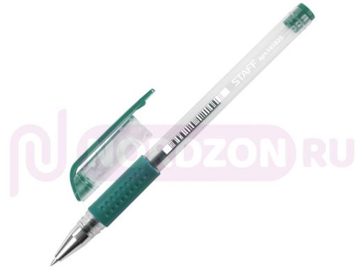 Ручка гелевая с грипом "BR-75057", ЗЕЛЕНАЯ, корпус прозрачный, пишущий узел 0,5мм, линия 0,35мм