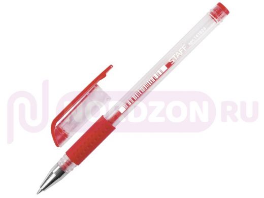 Ручка гелевая с грипом STAFF, КРАСНАЯ, корпус прозрачный, пишущий узел 0,5мм, линия 0,35мм