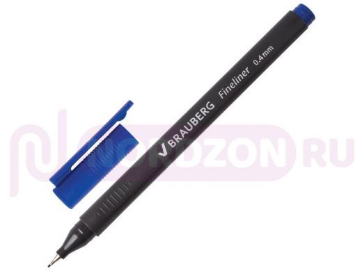 Ручка капиллярная BRAUBERG Carbon, СИНЯЯ, металлический наконечник, трехгранная, 0,4мм