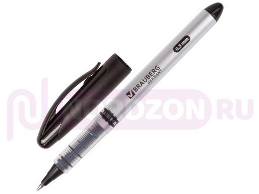 Ручка-роллер BRAUBERG Control, ЧЕРНАЯ, корпус серебристый, узел 0,5мм, линия 0,3мм