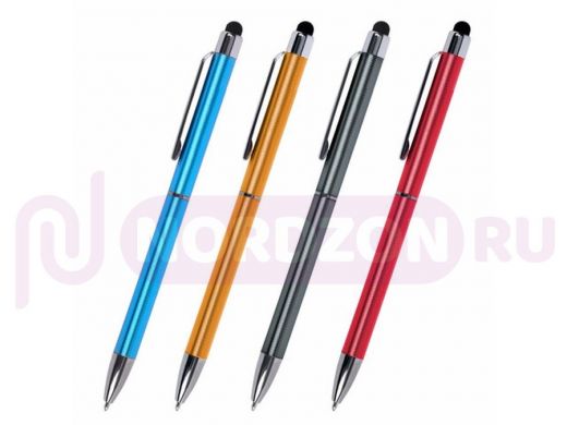 Ручка-стилус для смартфонов/планшетов "BR-75192", СИНЯЯ, корп.ассорти, серебр.детали, линия 1мм