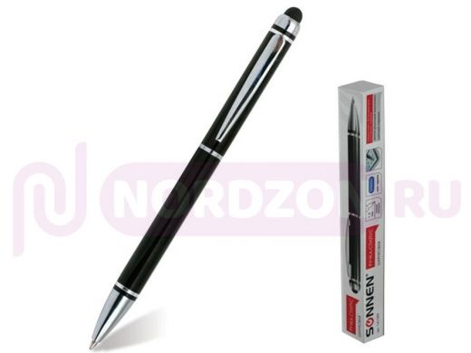 Ручка-стилус SONNEN для смартфонов/планшетов, СИНЯЯ, корпус черный, серебр.детали, линия 1мм