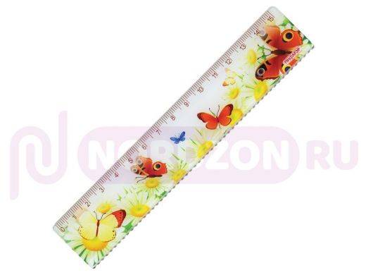 Линейка пластик 15 см ПИФАГОР "Бабочки", цветная печать, с волнистым краем, европодвес